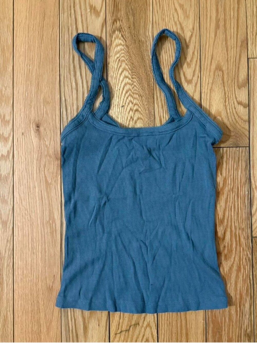 Anthropologie Women's Blue Steel Ribbed Cami Tank Top Picot XXS Camisole Vest